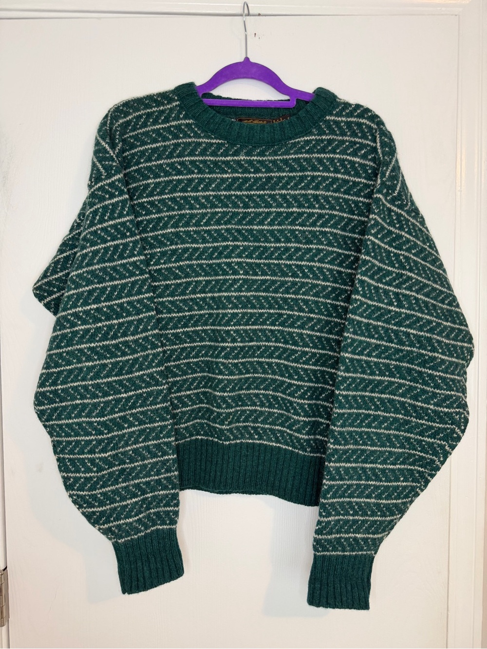 VTG 80s Eddie Bauer Birdseye Wool Sweater L Made in USA Gorpcore Crewneck Green